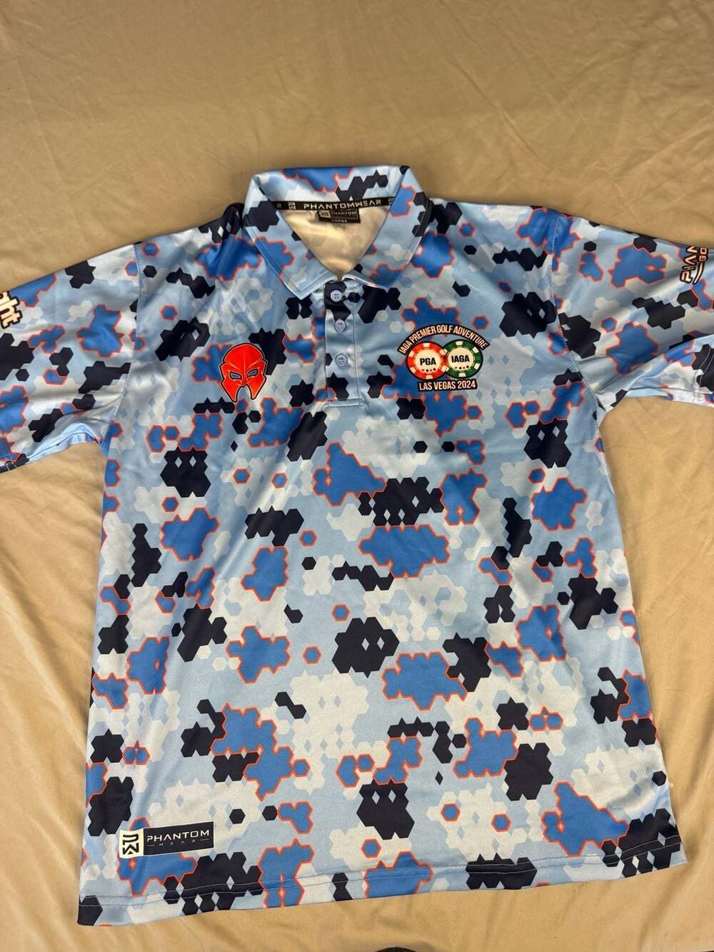 Phantomwear Polo Shirt Size Large Blue Black Geometric Golf